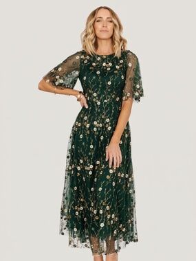 Baltic Born Arabella Embroidered Tulle Maxi Dress | Dark Green Floral Size XLXL